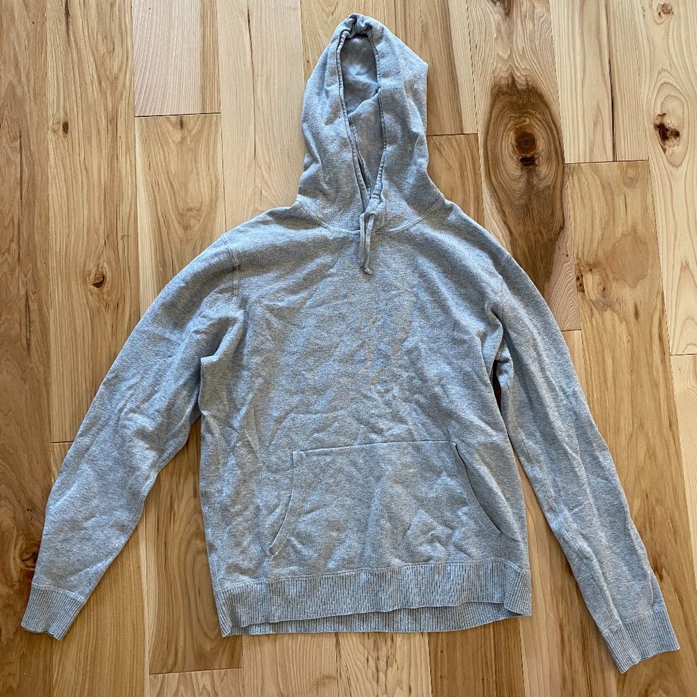 Grey Cotton Knit Drawstring Hoodie